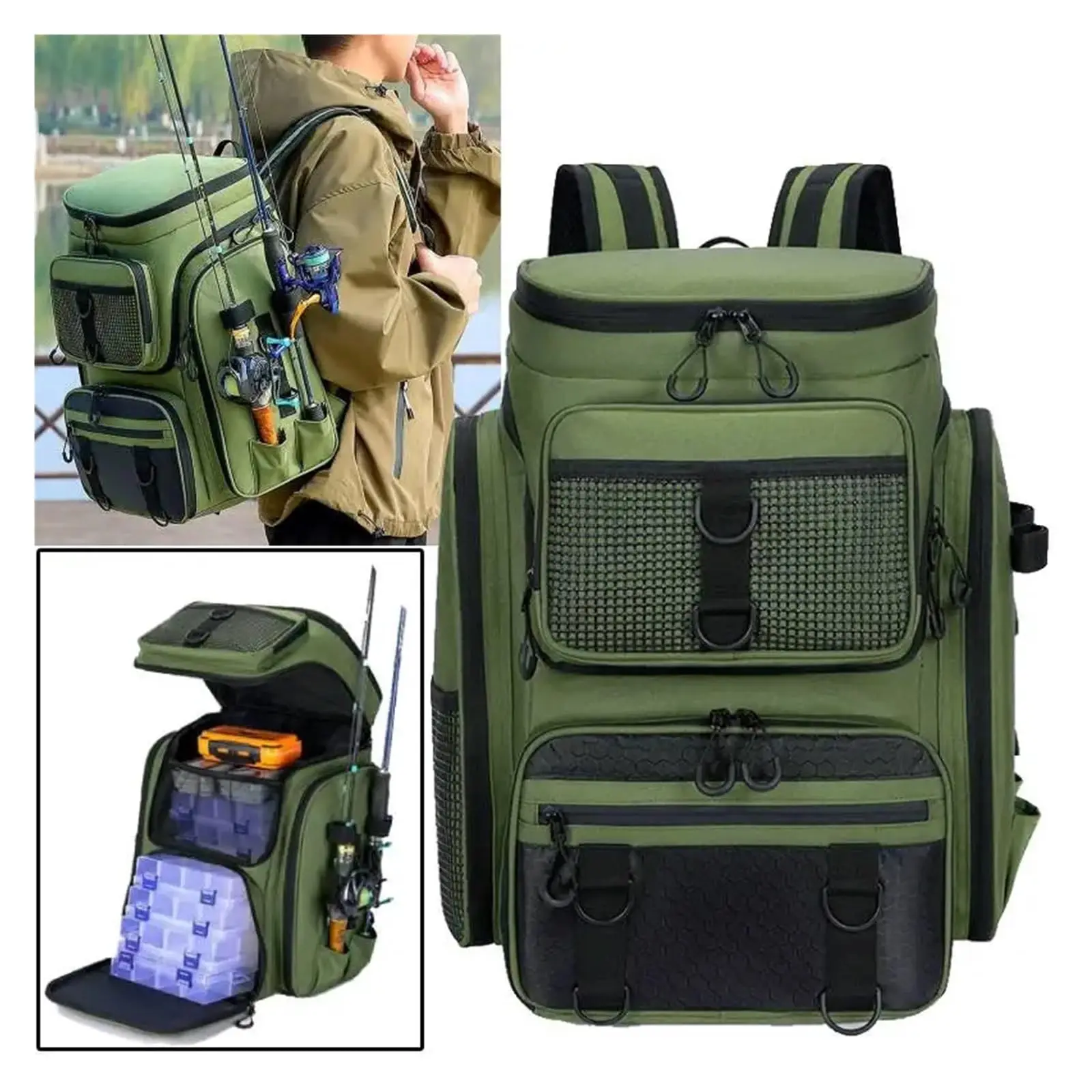 

42L Fishing Bag Large Water-Resistant Fishing Tackle Store Pack Multifunctional fishing Rod Gear Storage bag for Camping Hiking