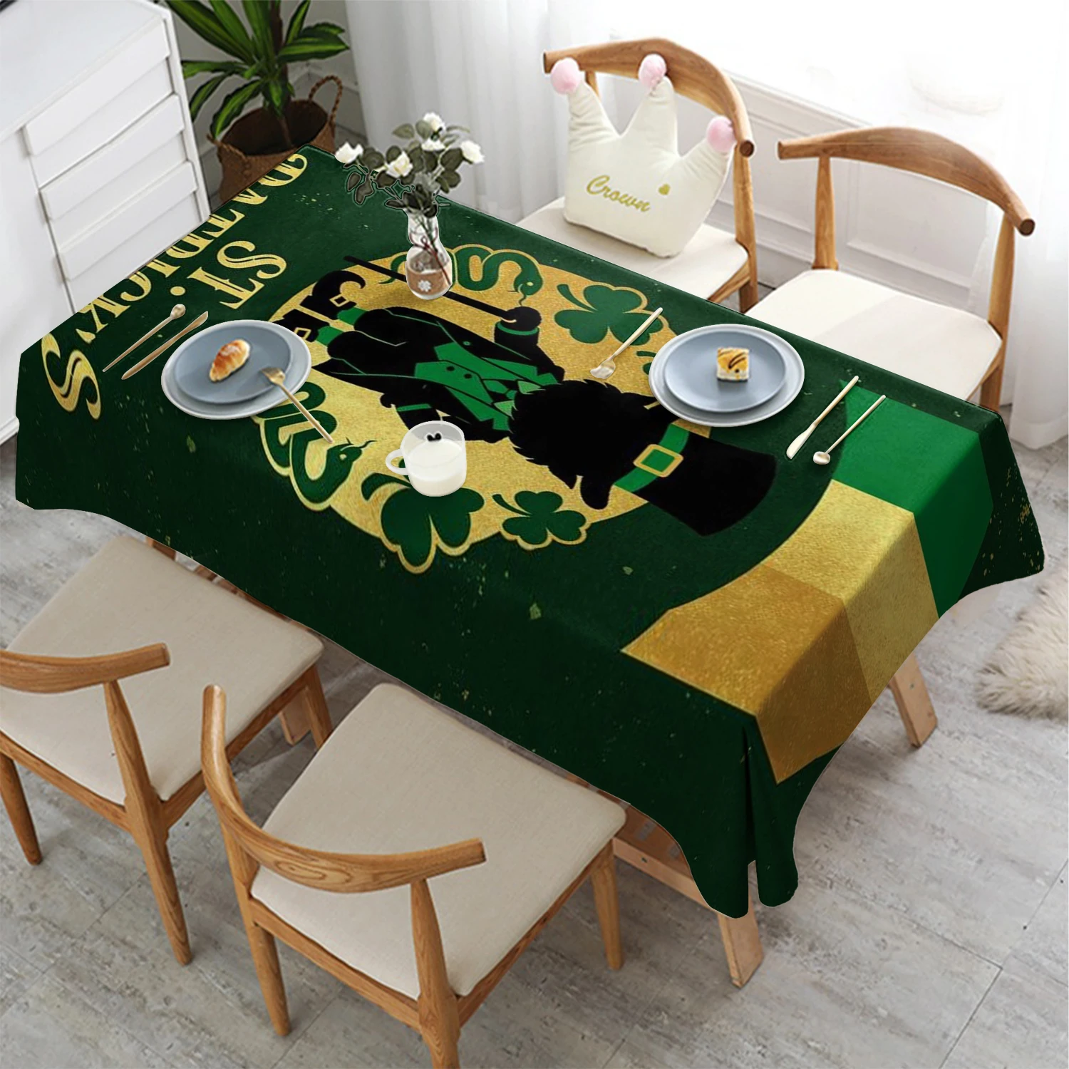 

2D скатерть с рисунком лепрекона, ресторанная кухонная скатерть, украшение для гостиной, прямоугольное украшение для вечеринки