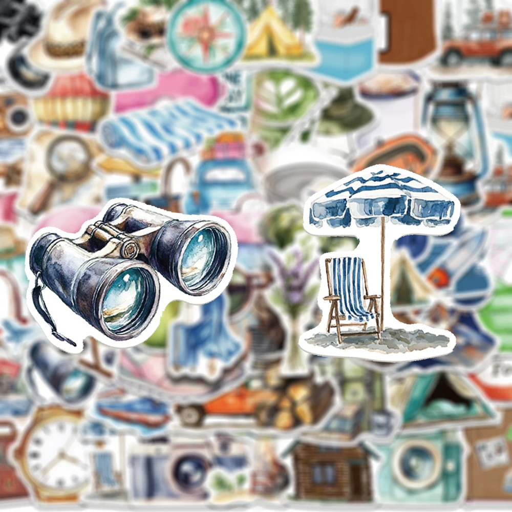 

10/30/50/100pcs Vintage Watercolor Outdoor Travel Stickers Aesthetic Art Decals DIY Phone Stationery Cartoon Waterproof Sticker