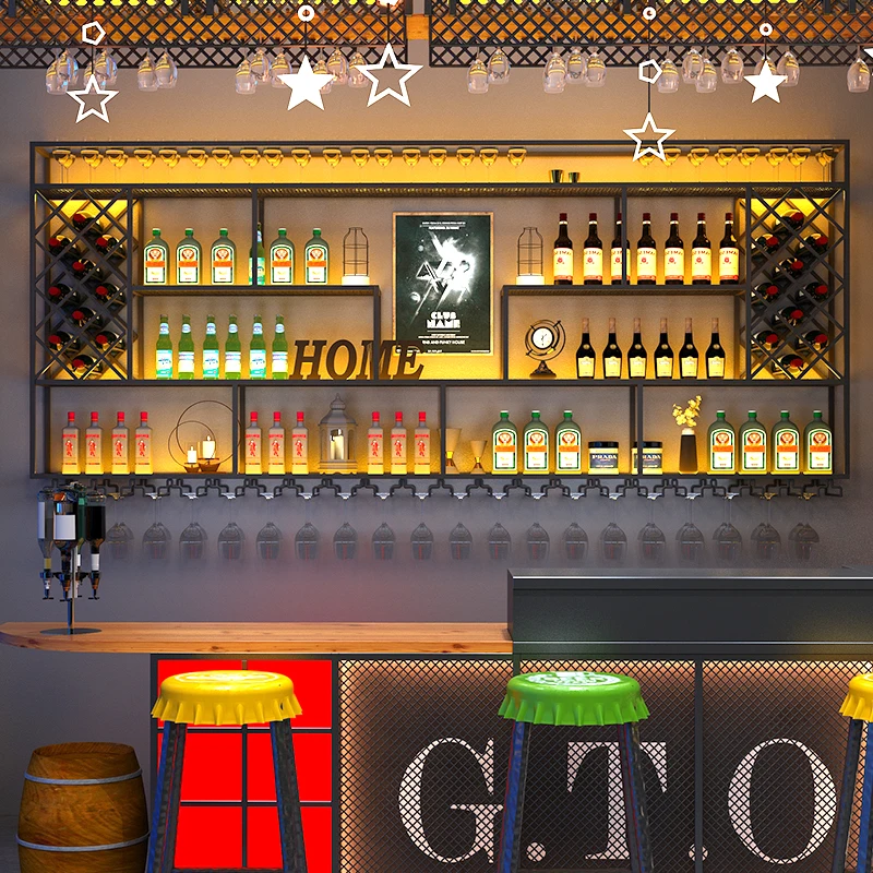 Unique Club Small Cabinets Wall Mounted Metalic Modern Wine Shelf Bar Cabinet Whisky Metalic Botellero Vino Kitchen Furniture