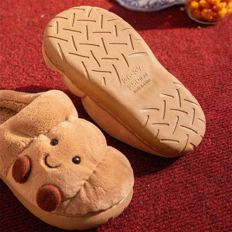 Cute Cartoon Fluffy Slippers For Women Men Winter House Shoes Furry Croissant Bread Style Anti-slip Couples Home Cotton Slides - Image 5