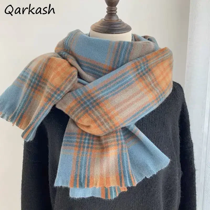 

Шарфы женские студенческие ретро зимние универсальные толстые Ins новая коллекция Harajuku повседневные уличные стильные полосатые уличные Mujer модные