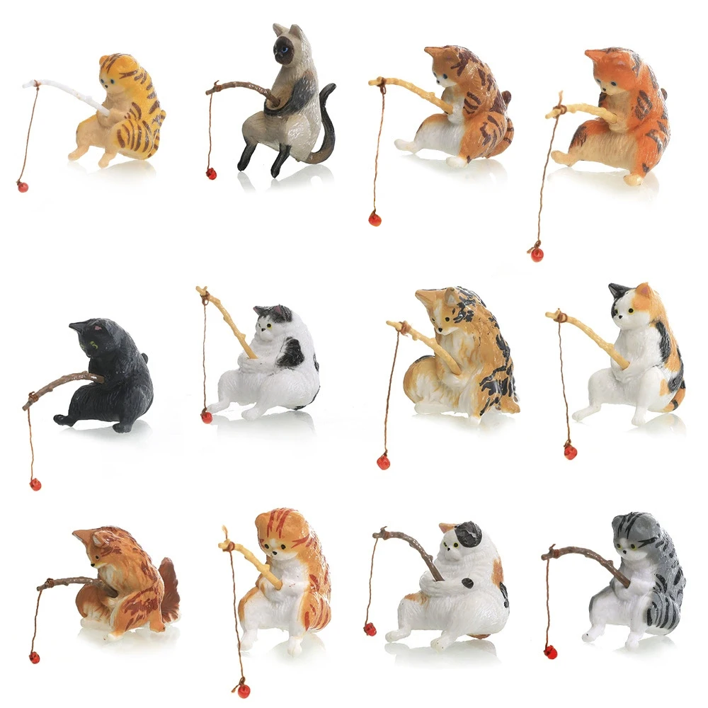 1 PC ถังปลาภูมิทัศน์ตกปลาเครื่องประดับแมว Creative Aquarium ตกแต่งการ์ตูนสัตว์เรซิ่น Figurine สําหรับตกแต่งบ้าน