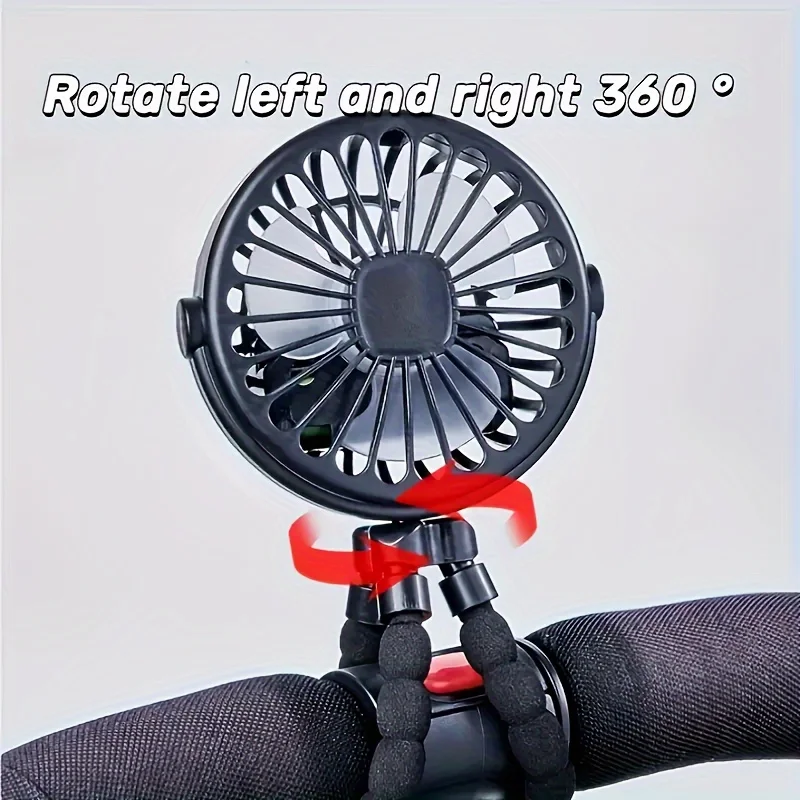 Tragbarer, flexibler Stativventilator, USB-wiederaufladbarer Mini-Oktopus-Ventilator, extrem leise, für Kinderwagen, Autositz, Reisen, tragbarer Ventilator mit 3 Geschwindigkeitsstufen – Detail 8