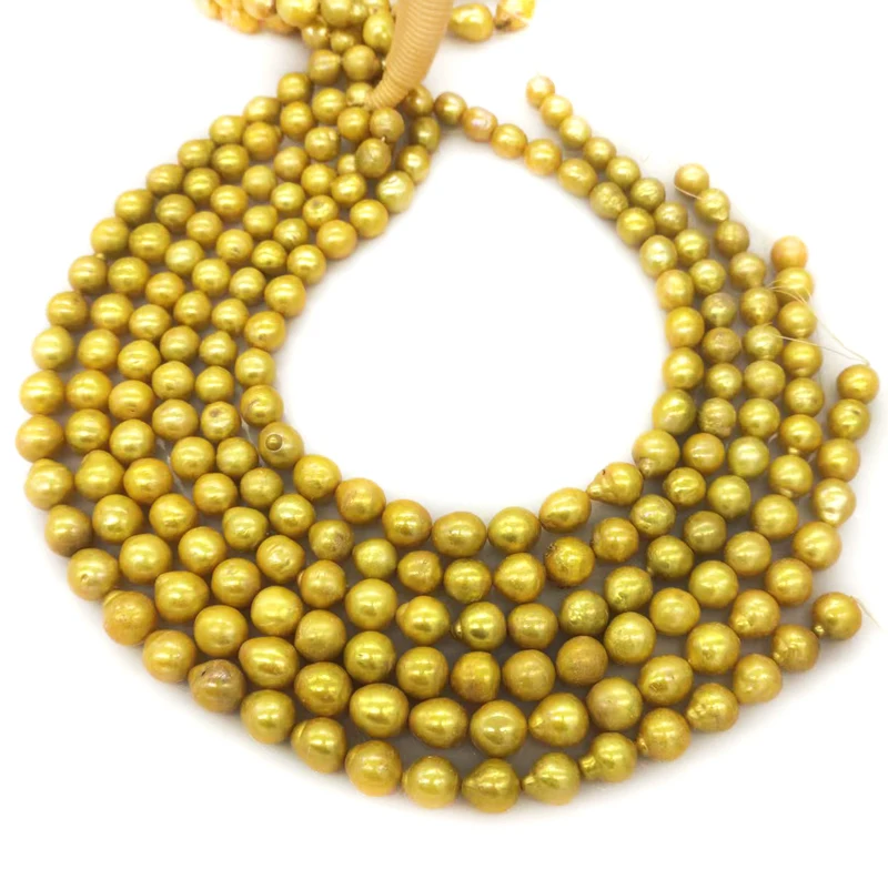 16 inches 11-12mm Yellow Gold Oval Baroque Pearls Loose Strand