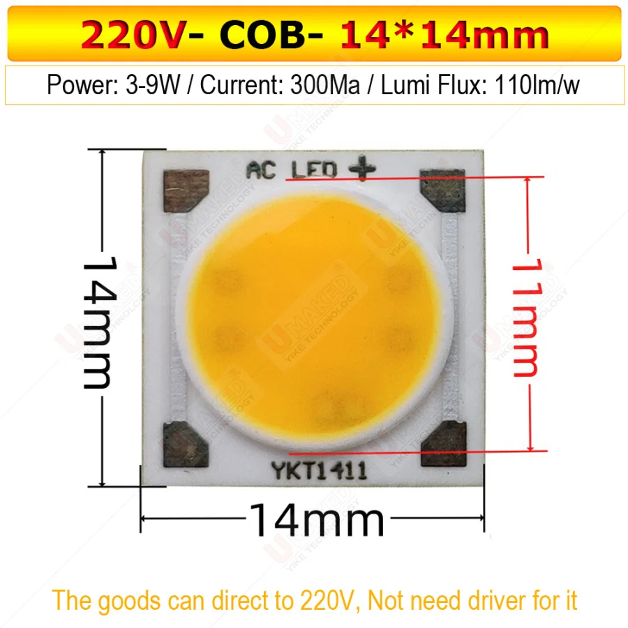 5pcs/ Lot 3W 5W 7W 9W 12W 15W USB-HID AC220V COB LED Chips AC1414 AC1917 Surface Light Source LED Beads For Spotlight Downlight