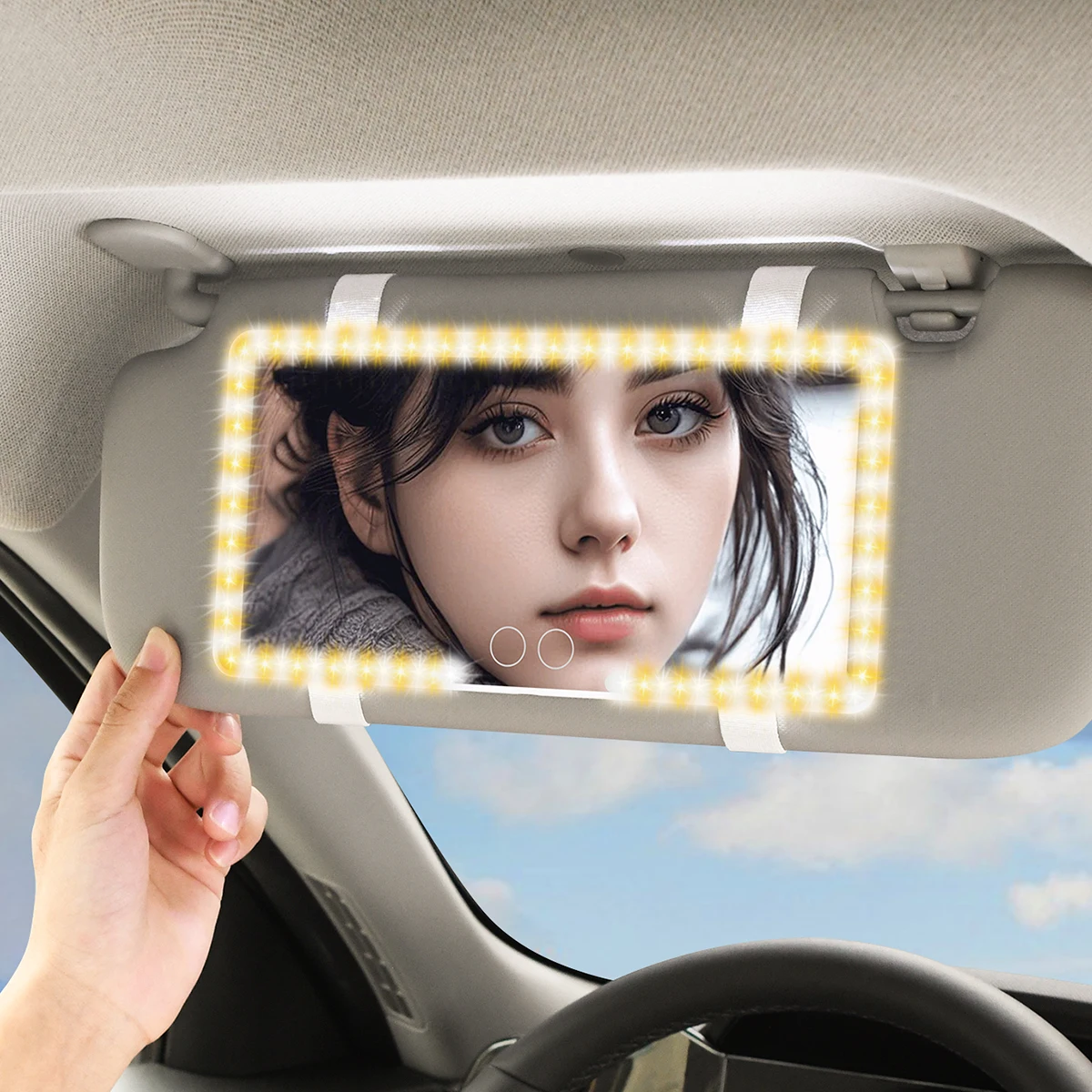 HD Car Makeup Mirror Ultra-Thin Interior Vanity Mirror Multifunctional Lighting Can Adjusted Car Interior Sun Visor Accessories