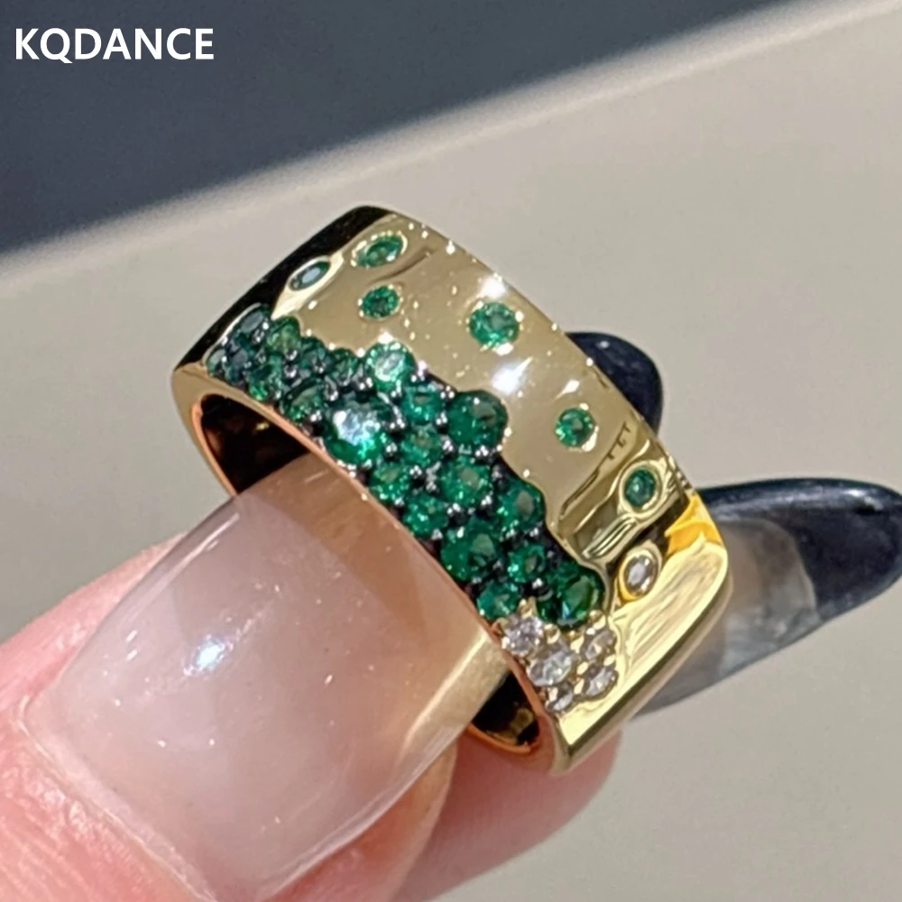 

KQDANCE 925 Silver Synthetic Green Zircon Ring Sparkling Star Ring Gold Retro Ring Jewelry Wedding Engagement Gift Women