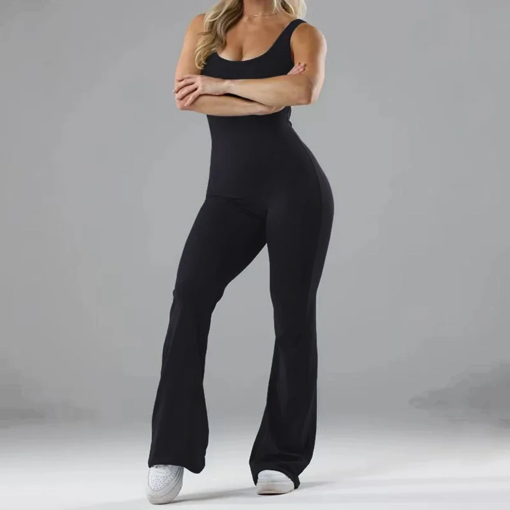 Hollow Out Beauty Back Women Wide-leg Peach Butt Running Fitness Yoga Bodysuit Sexy Backless Jumpsuits