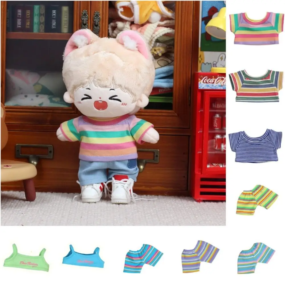

Cartoon Pattern 20cm Cotton Doll Clothes Playing House Idol Doll T-shirt Shorts Doll 20cm Streak Doll Overalls Suit