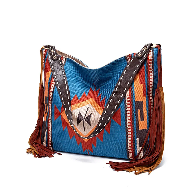 

2025 New Bohemian Handwoven Bag - Women's Large Shoulder Tote, Cotton-Linen with Tassels, Euro-American Casual Style