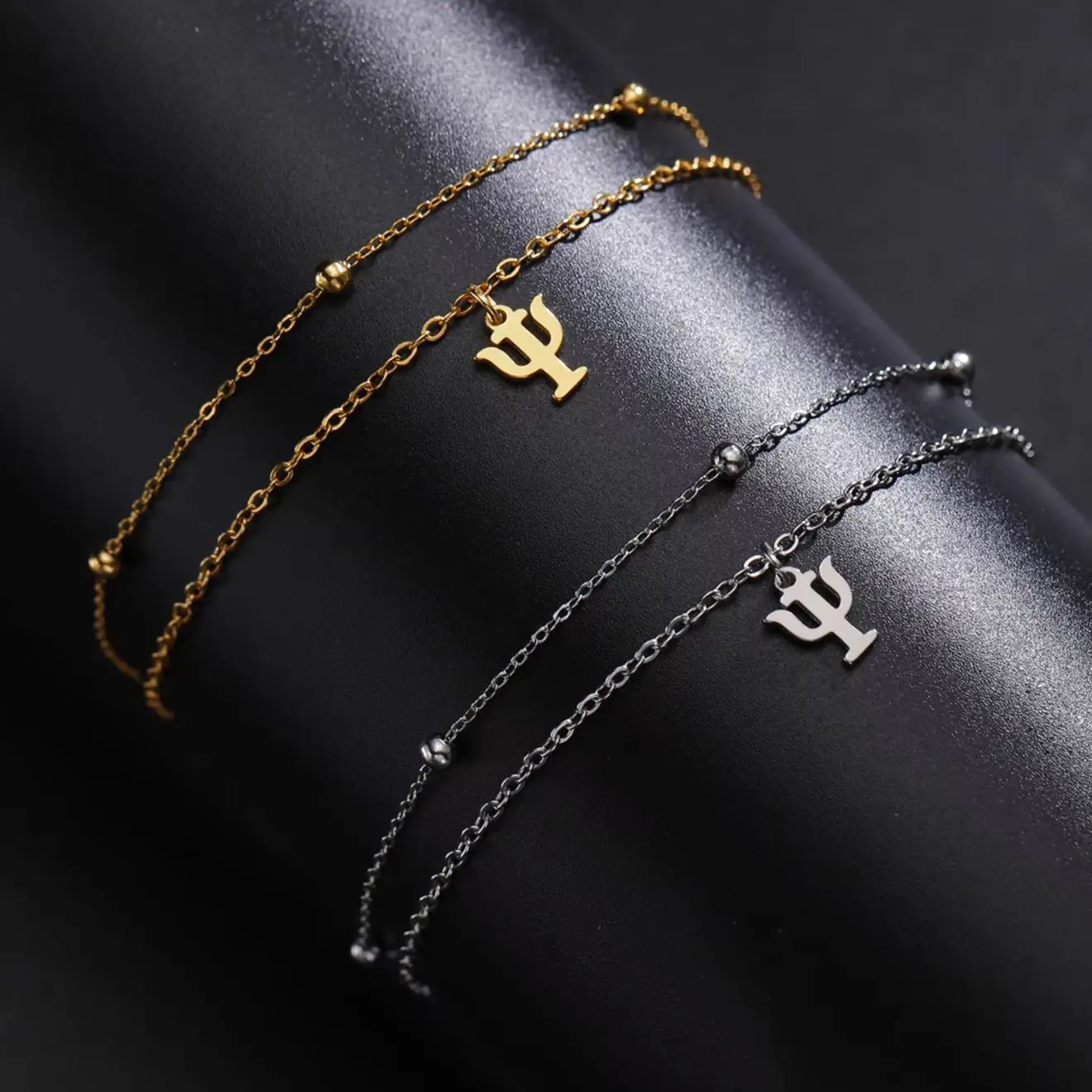 LIKGREAT Stainless Steel Psychology Soul Symbol Pendant Bracelet for Women Lady Double Chain Valentine's Day Gift Wholesale