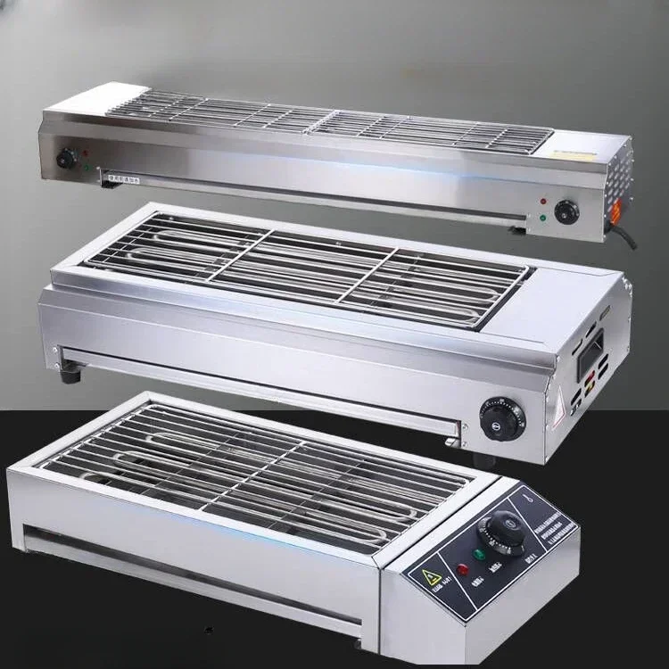 Electric grill. Suitable for home use. Smoke-free. Suitable for grilling kebabs, oysters, gluten, etc. Stainless steel.