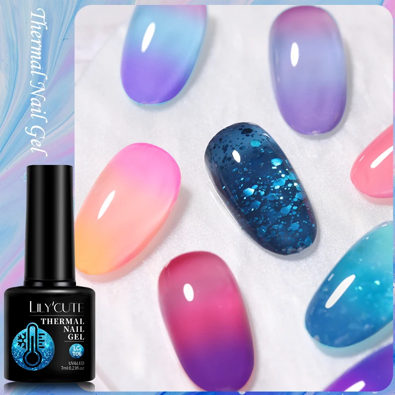 LILYCUTE-esmalte de Gel térmico para uñas, barniz semipermanente para manicura artística, Color azul y morado, 7ml