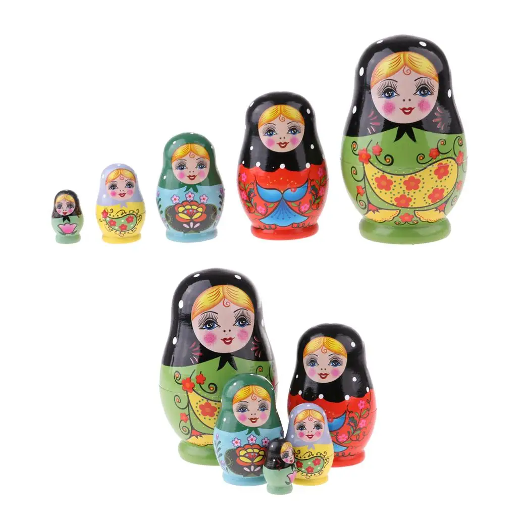 2 Female Russian Nesting Doll Matryoshka Wood for Children Kids Gift