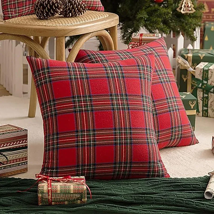 

2PCS Christmas Pillow Cases Checkered Cushion Cover Decorative For Sofa Plaid Woven Pillowcase for Festive Party Occasions