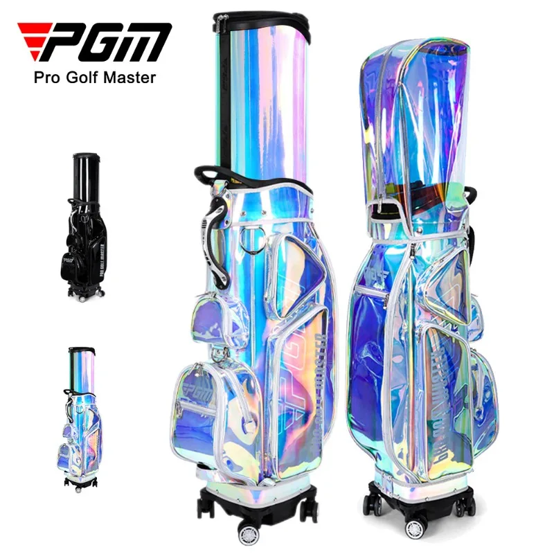 PGM QB122 Golf Travel Bag Retractable Hard Shell TPU Waterproof Wheeled Golf Bag with TSA Lock Rain Cover for Men Women