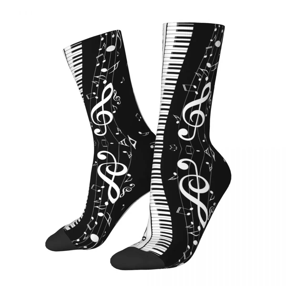 

Crazy Design Minimalistic Piano Keys Soccer Socks Music Notes Polyester Long Socks for Unisex