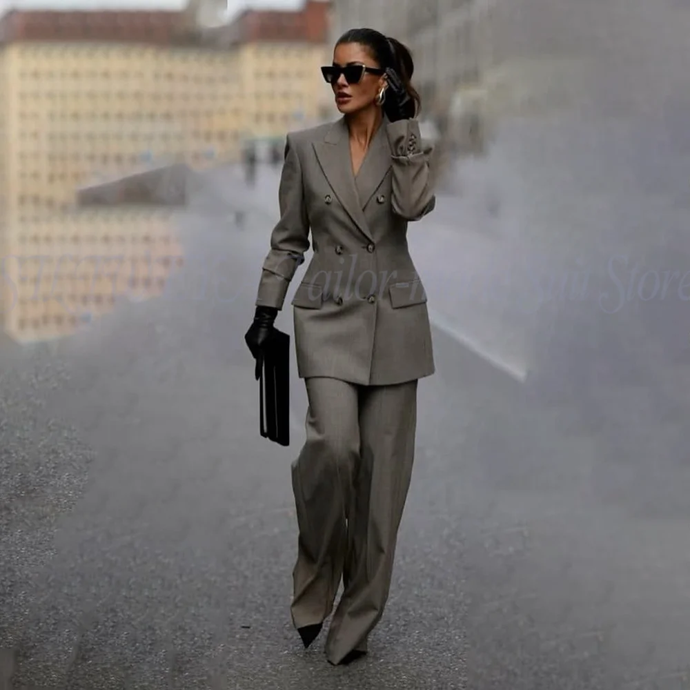Stylish 2 Pieces Female Suits Jacket Pants Daily Casual Office Lady Blazer Sets Fashion Trousers Trajes De Mujer Elegante
