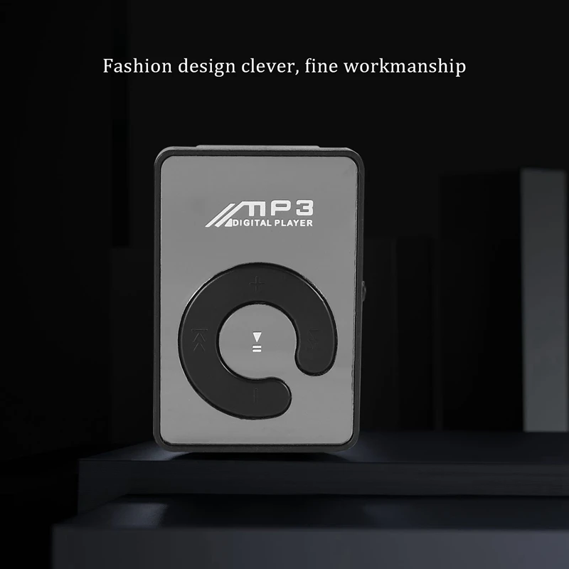 มินิคลิปกระจก USB Mp3ดิจิตอลเครื่องเล่นเพลงสนับสนุนบัตร TF SD 8GB สีดำ