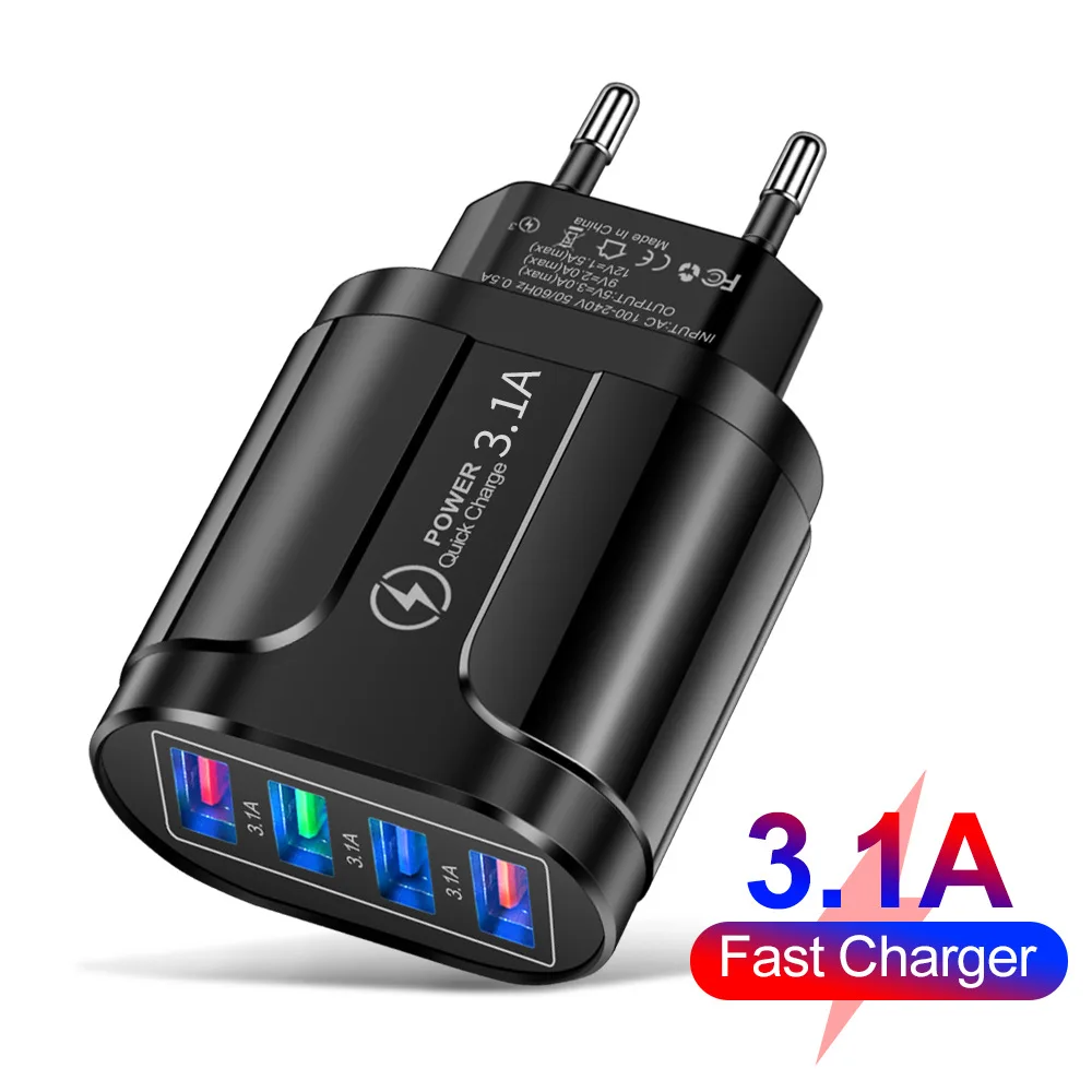 Cargador de carga rápida 3,1 4 USB UE EE. UU. para adaptador de teléfono para iPhone 12 Pro Max Tablet cargador móvil de pared portátil