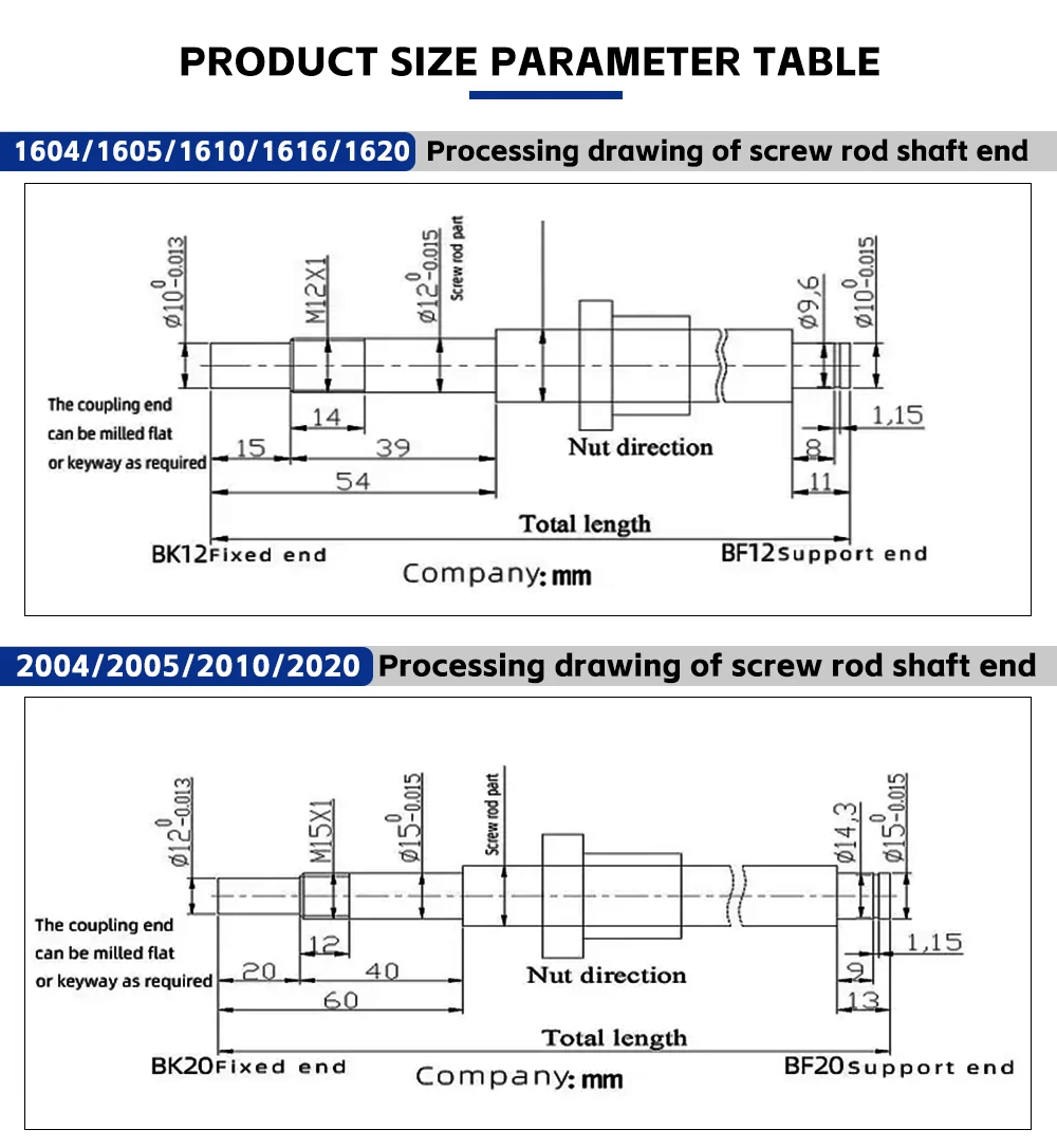 Kugelumlaufspindel-Set SFU1605/1604/1610 RM1605 100 mm-1150 mm + HM12-57 HM12-60 für Nema23/24 Aluminium BF12 + Kupplung + DSG16H für CNC-Teile – Detail 7