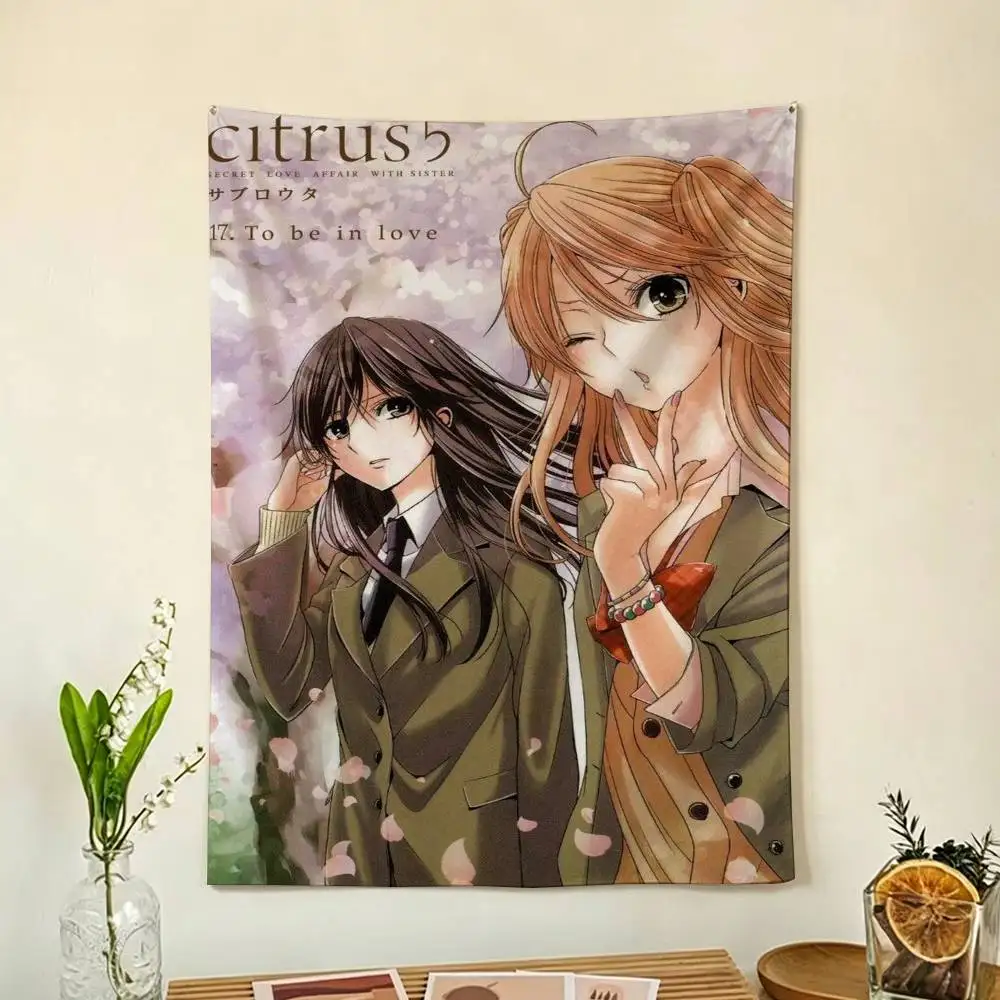 Yuri Citrus Anime Girl Love Flags Wall Hanging Background Art Banner for Bedroom Home Outdoor Decor