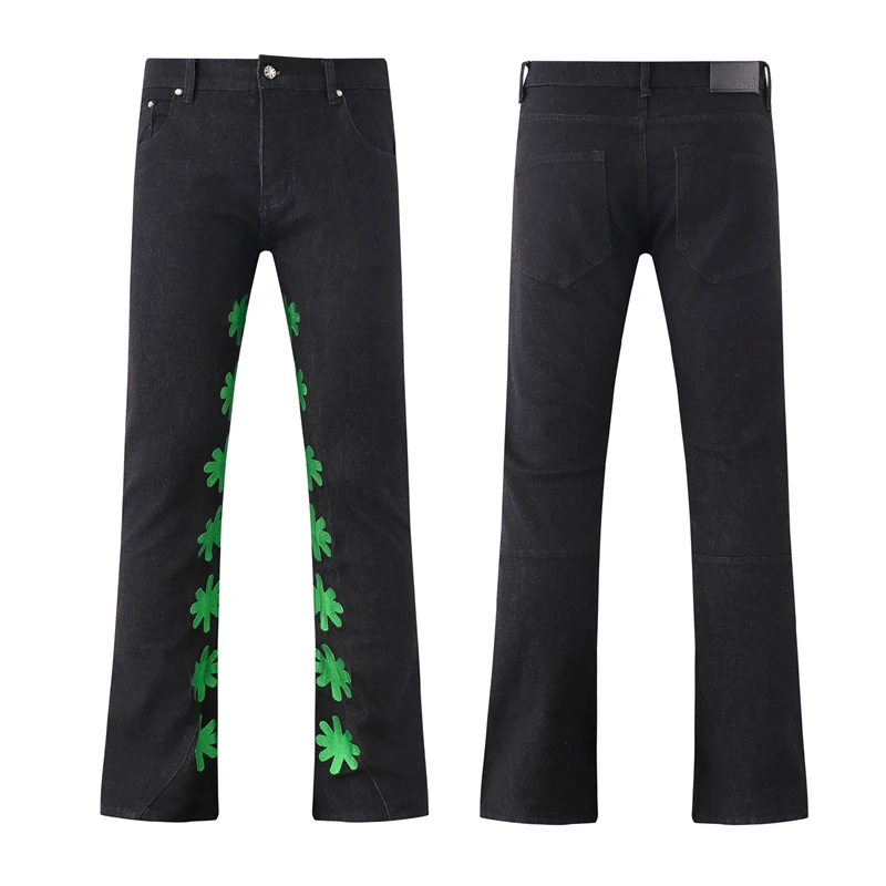 

Streetwear Inner Side Floral Embroidery Black Blue LOSTSHDWS Jeans for Men Straight Loose Denim Pants Oversized Ropa Hombre