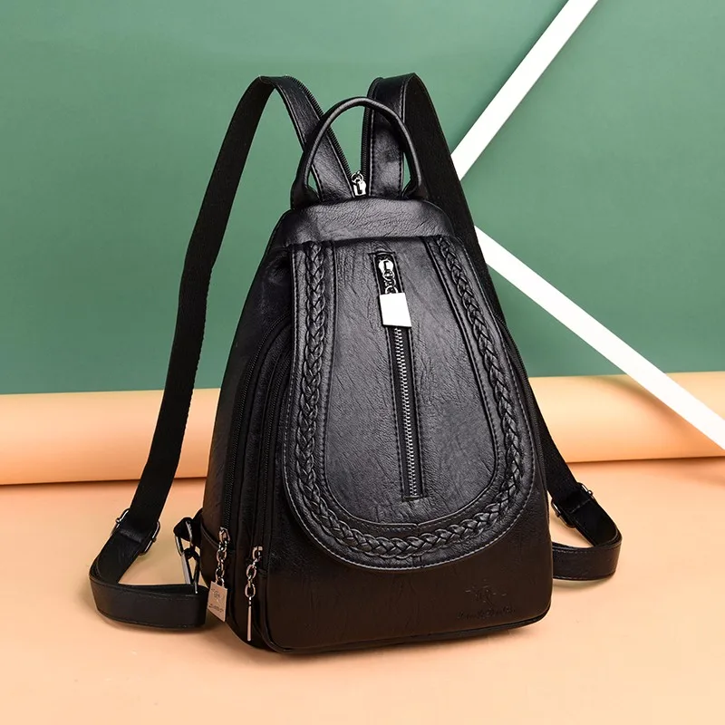 

Simple large capacity backpack middle school students shoulder bag designer high quality soft leather fashion women's bag 2024