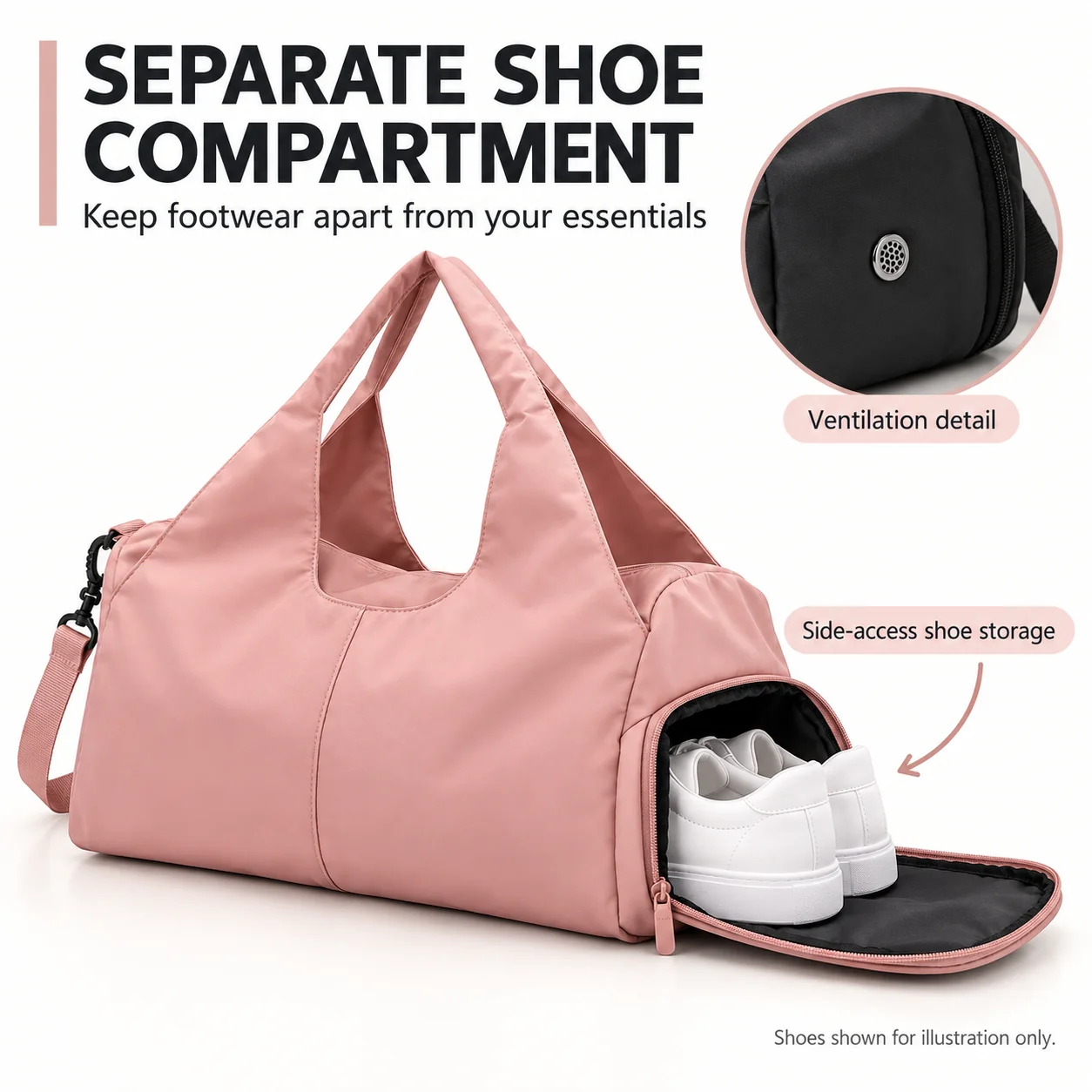 Gym Tote Bag with Shoe Compartment, Wet Pocket & Yoga Mat Straps, Oxford Fabric Shoulder Bag for Fitness, Sports and Travel
