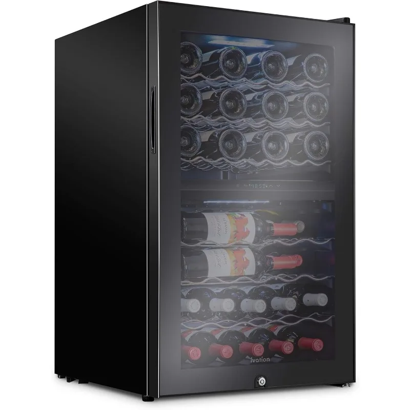 Ivation 43 Bottle Dual Zone Wine Cooler Refrigerator wLock Large Freestanding Wine Cellar For Red,White,Champagne Sparkling Wine