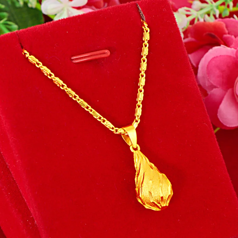 pure 18k Gold Color Water droplet Necklace chain for Women wedding birthday Party Ladies Necklace Fashion Luxury Jewelry Gifts