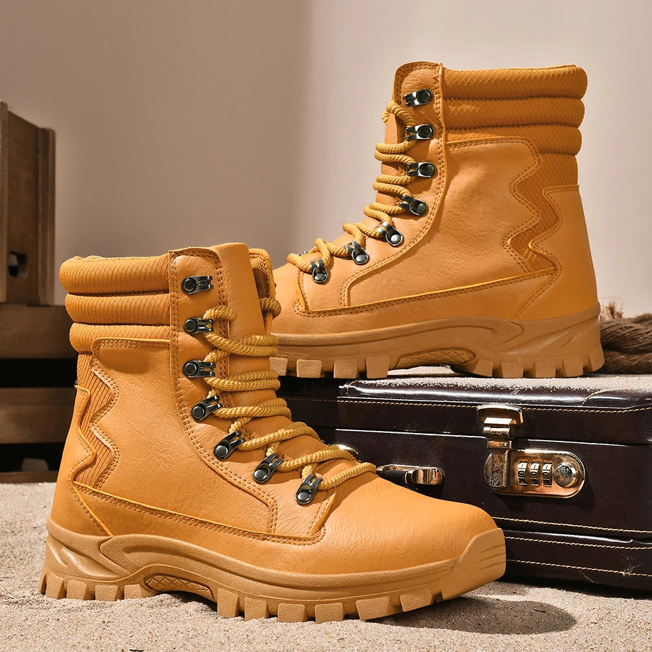 

Men High Top Boots Women New Winter Fashion Shoes Lace Up Non-Slip Ankle Boots Couple Outdoor Mountain Hiking Tactical Sneakers