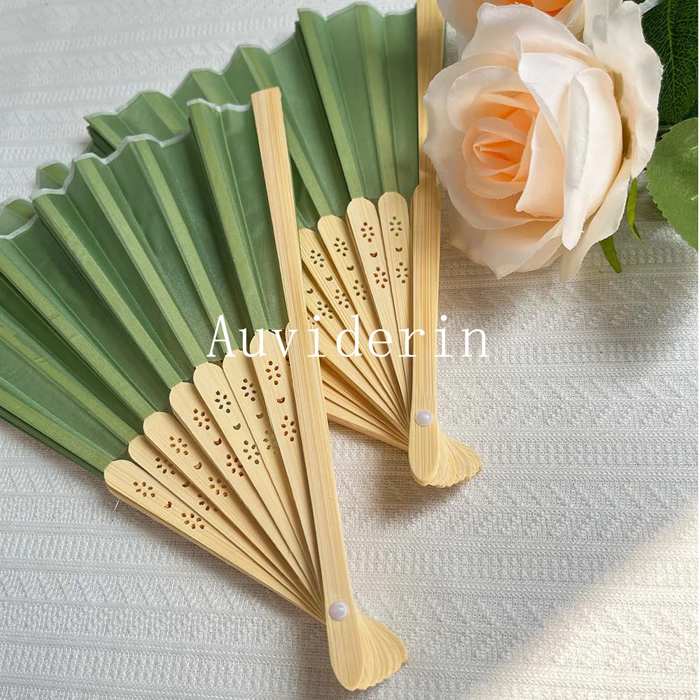 

50Pcs Personalized Quality Bamboo Folding Hand Fan Custom Logo for Wedding Party Promotion Gift