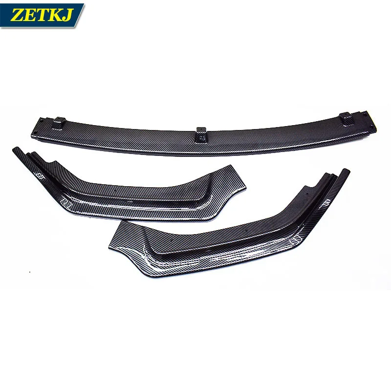 ZETKJ 3 Sections/Set Carbon Fiber & ABS Front Bumper Lip Diffuser Spoiler Trim Car Exterior Decoration For Infiniti Q50 2018 Up