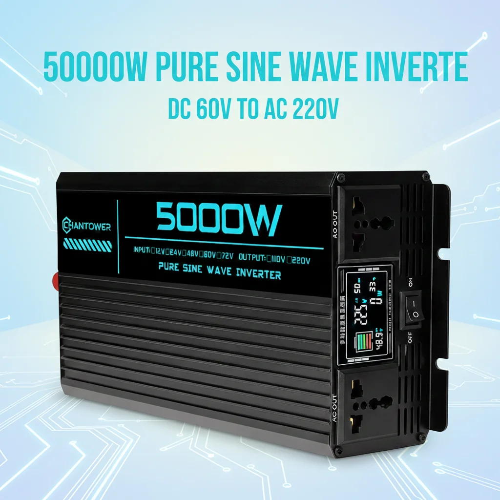 Pure Sine Wave Inverter DC 60V To AC 220V 1000W 1600W 3000W 4000W 5000W 6000W Power Converter Charger Car Solar Inverter