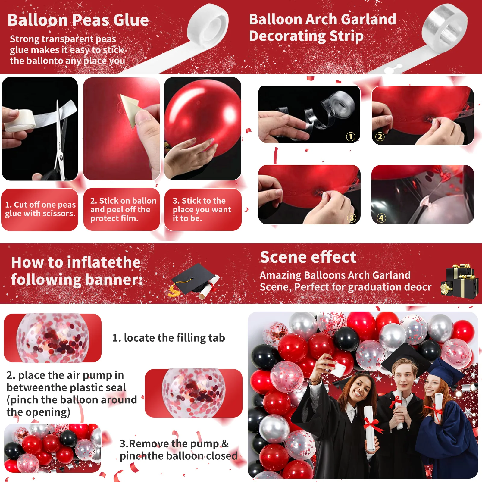 64 Pcs Graduation Party Decorations 2024, Congrats Grad Banner Backdrop with 60 Pcs Balloons Graduation Party Decorations Set fo