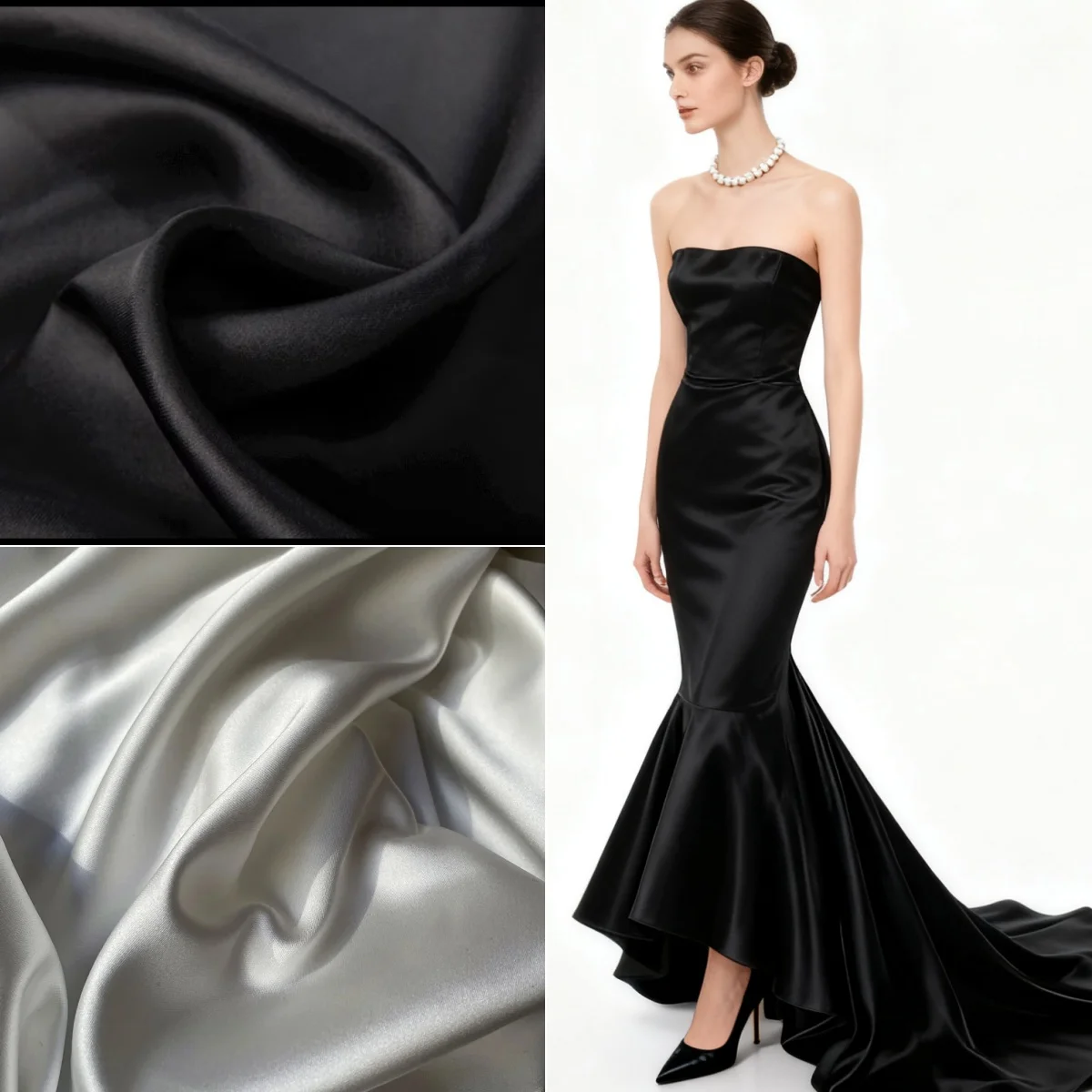 

Бело-черная гладкая имитация уксусной кислоты, атласная мягкая ткань, сшитая свадебное платье, одежда для подружки невесты, ткань для кукольной одежды «сделай сам»