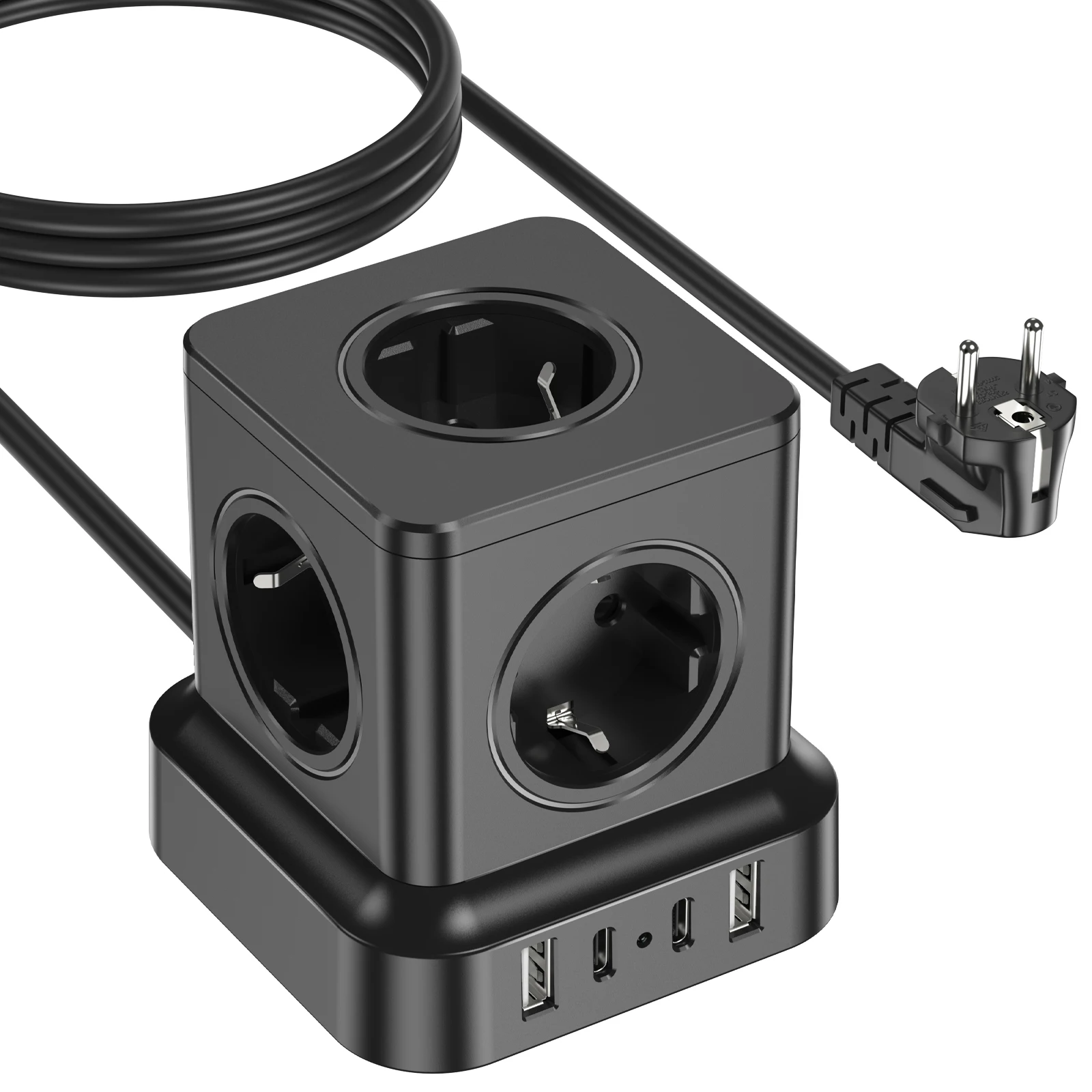 

Розетка Cube с 4 USB-разъемами, 5 разъемов с независимым переключателем, распределительная розетка длиной 1,8 м для офиса, дома и путешествий для защиты от перенапряжения