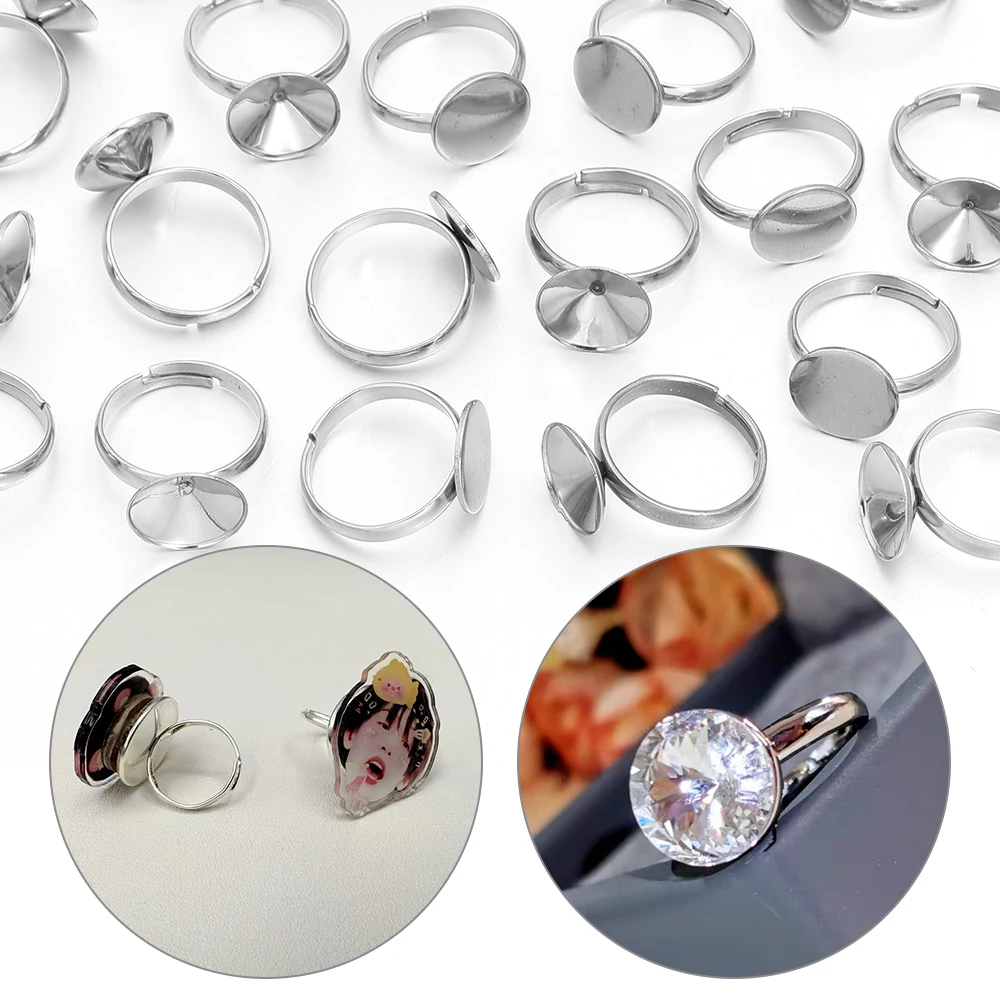 10pcs/lot 12mm Stainless Steel Rings Tray Curved Loose Steel Ring Tray Bezel Blank Bases Jewelry Making Supplies Findings