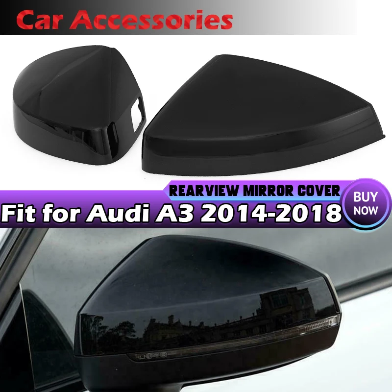 For Audi A3 S3 8V RS3 With Lane Assist Replacement Side Wing Mirror Covers Caps Carbon Look  Glossy Black 2017 2015 2016 2018