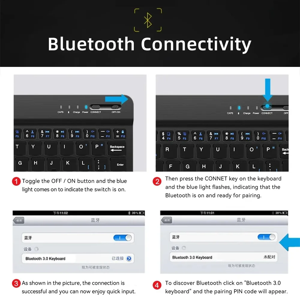 ماوس لوحة مفاتيح بلوتوث لجهاز iPad Mac Android Phone Tablet Slim Office Mini Wireless Keyboard لأجهزة الكمبيوتر المحمول Android IOS Windows