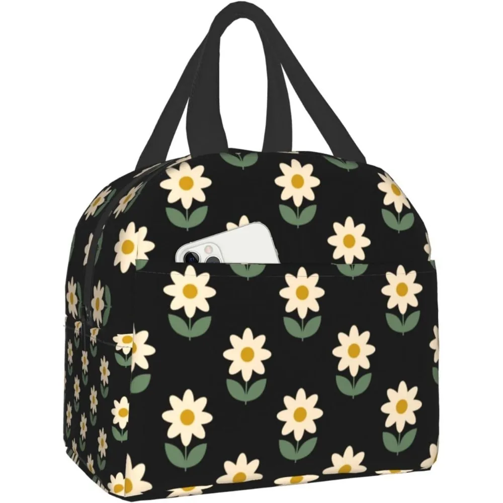 Saco de almoço flor bonito impressão isolado lancheira sacos reutilizáveis refeição recipiente portátil tote para homens mulheres trabalho viagem piquenique