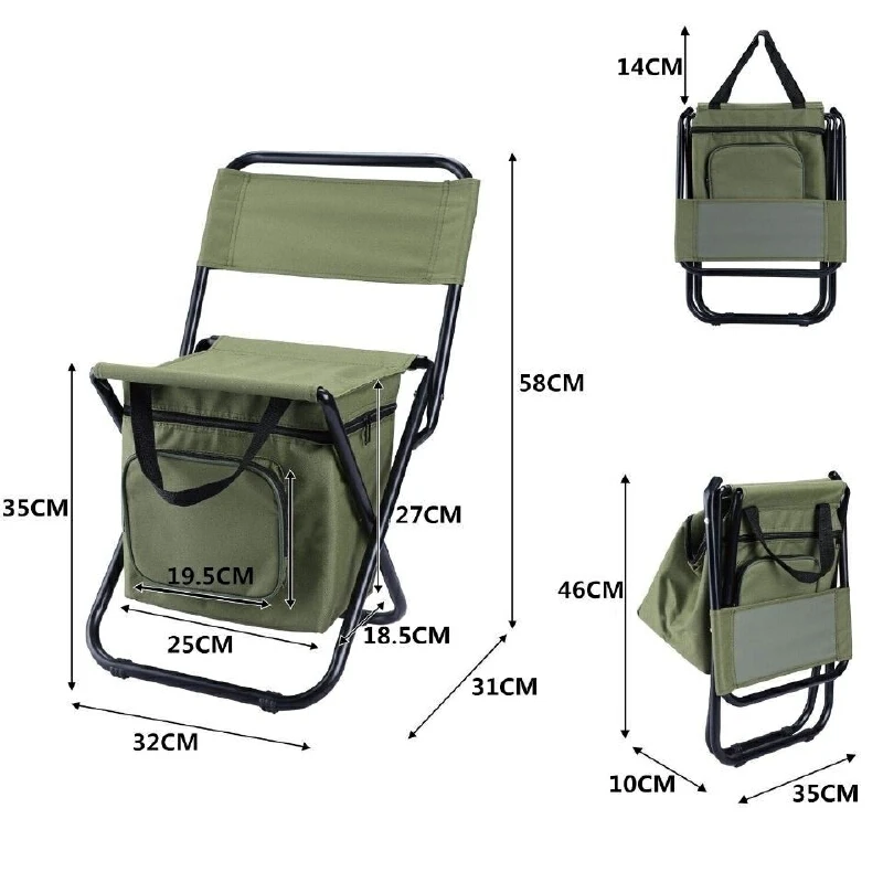 Portable Folding Camping Chair With Insulated Cooler Bag Lightweight Multifunction Outdoor Fishing Hiking Travel Seat