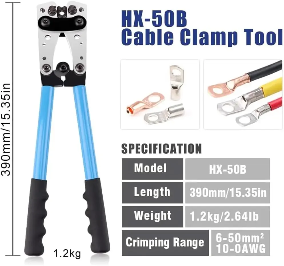 Cable Wire Lug Crimping Tool Kit 10-1 AWG, 8 Sizes 60Pcs Copper Ring Terminals,Terminal Crimper Set for Heavy Duty Wire Lugs