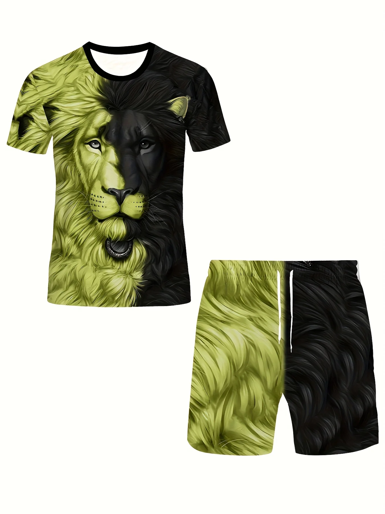 

2025 Fashion Lion 3D Printed Short Sleeve Suit-Light and Breathable-Y2k Summer Men's Suit-Men's Clothes-Oversized Clothes