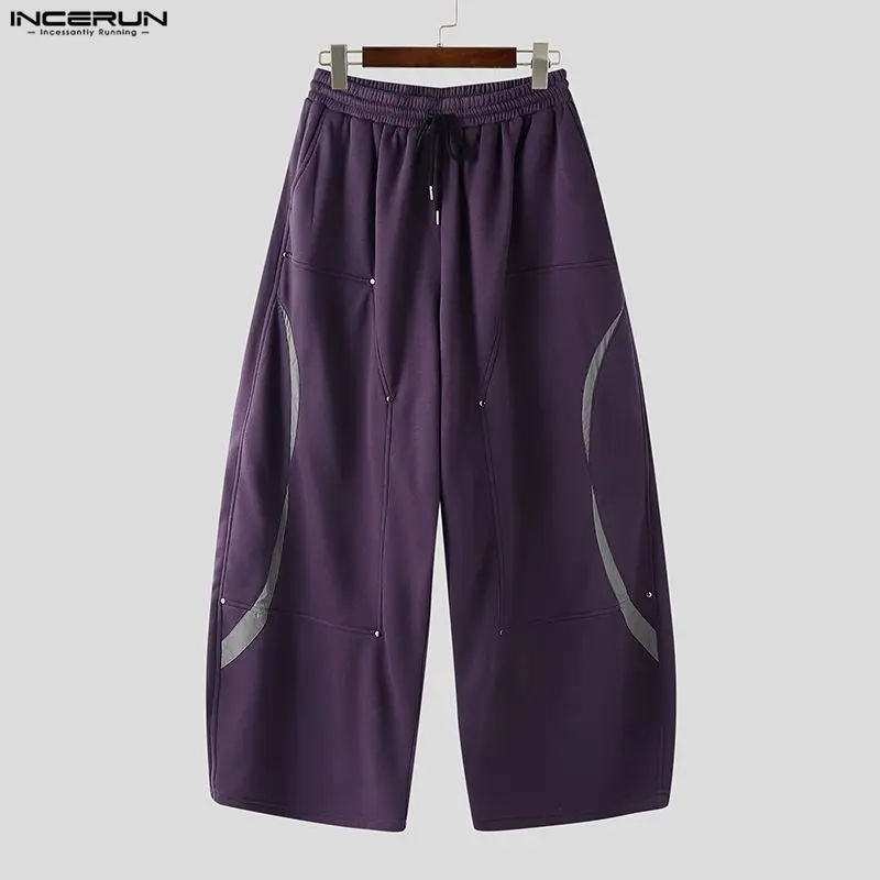 

Мужские широкие брюки INCERUN с пэчворком и шнурком, свободные повседневные брюки, мужская уличная одежда, модные мешковатые брюки 2026 года, мужские длинные брюки для отдыха