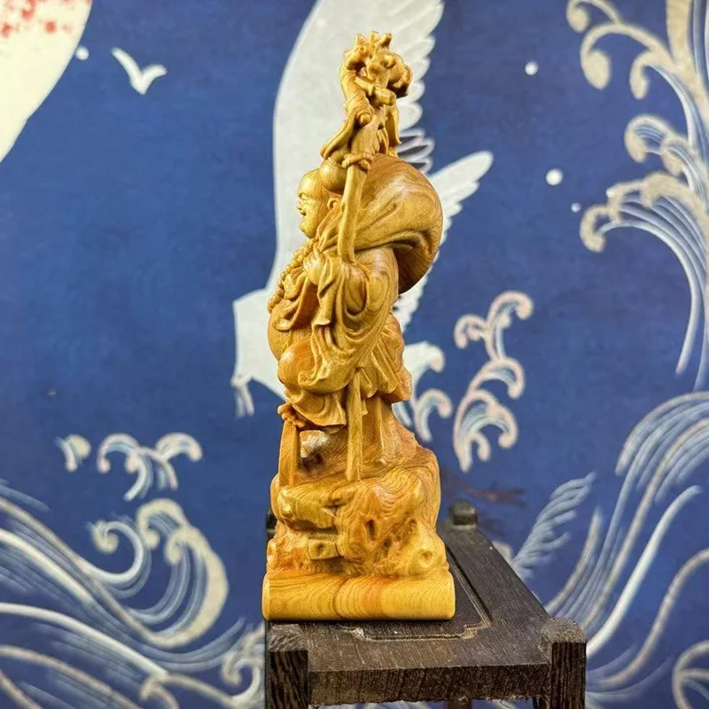 wood carving Big Belly Laughing Buddha sculptures and figurines characteristics Home Room Office Wealth Luck Feng Shui Decor view 4