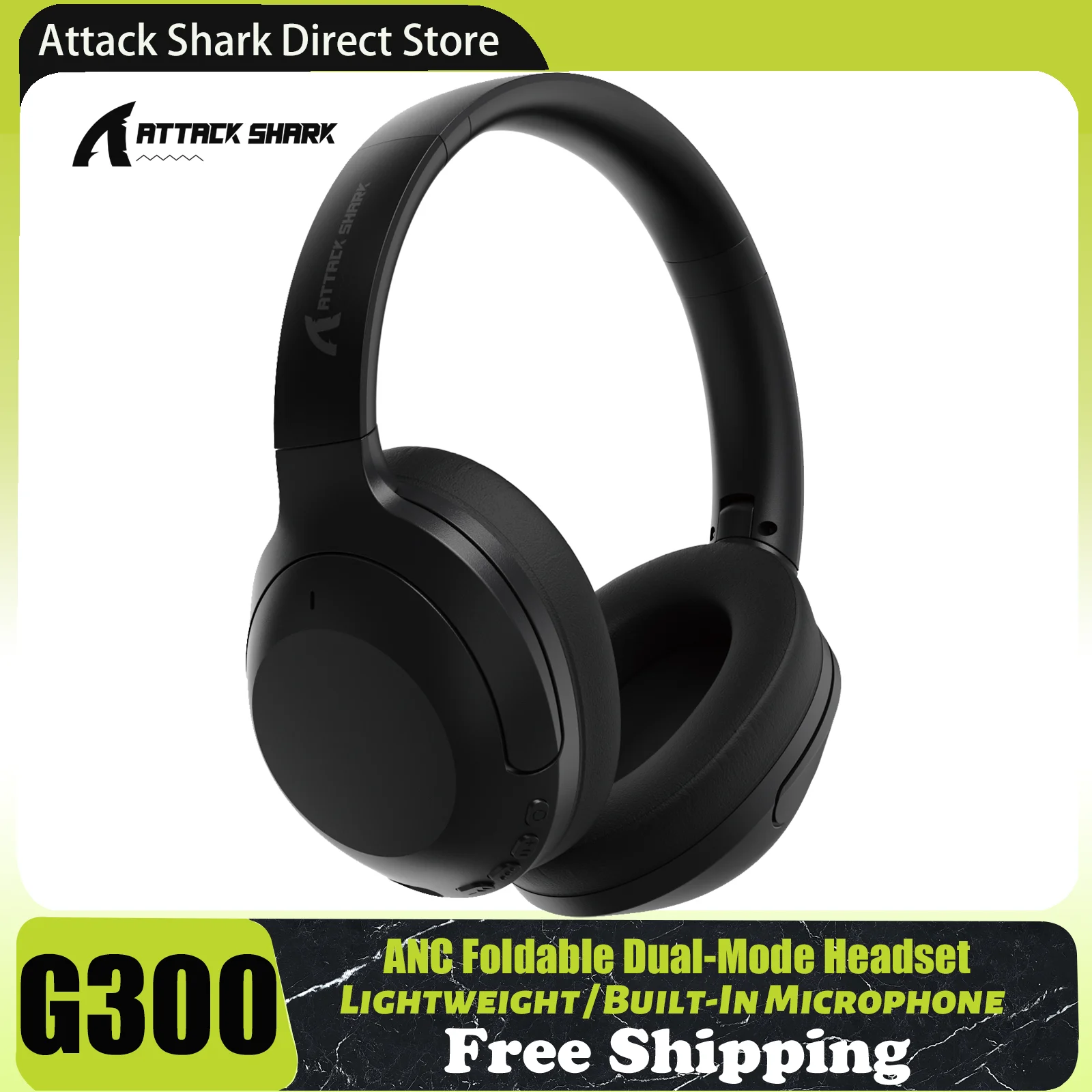 

ATTACK SHARK G300 Foldable Wireless Gaming Headset, Active Noise Reduction, Lightweight Design, Bluetooth 5.3 HD Stereo Sound