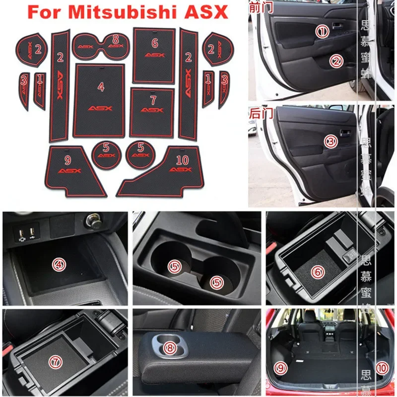 For Mitsubishi ASX 2019 2020  3D Rubber Mat Lnterior Anti Slip Mat Door Slot Pad Cup Cushion Groove Pad Car Accessories